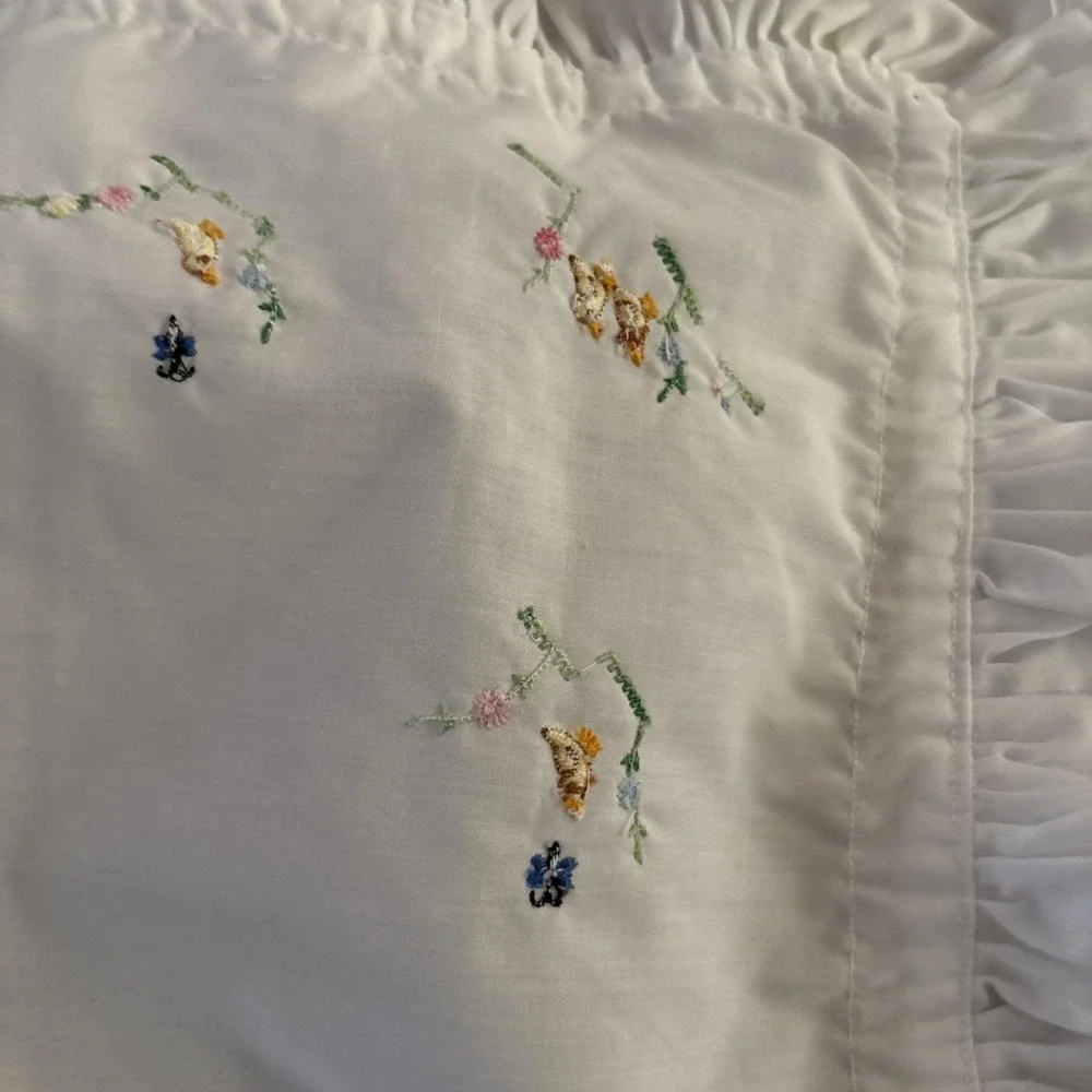 Handmade White Embroidered‎ Baby Blanket. Ducks. Gender Neutral. Ships In 24hrs